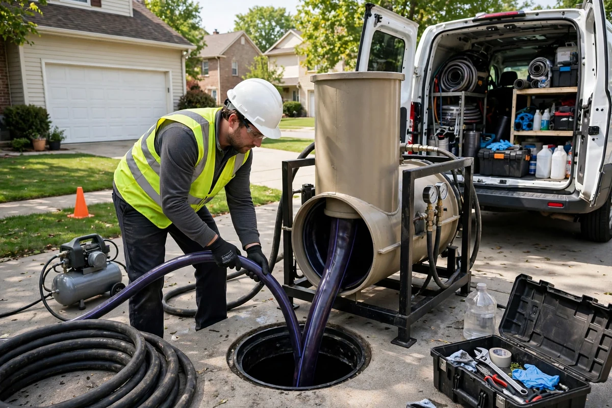 Photo of cured-in-place pipe lining, with a resin-saturated liner being inverted inside a cracked clay sewer pipe